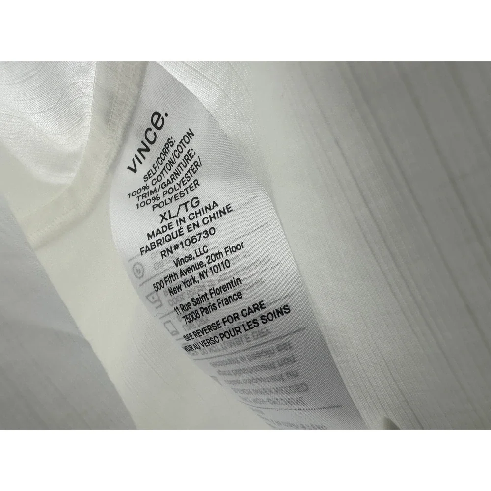 Vince Women's Braid Trim Band Collar Blouse White Button up Top Deep V-Neck XL - Picture 14 of 16